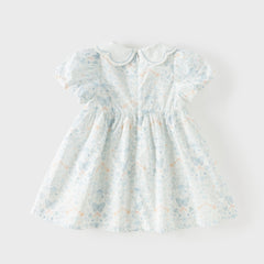 Dave&Bella Summer Toddler Girls Breathable Cotton Floral Print White A-line Party Dress