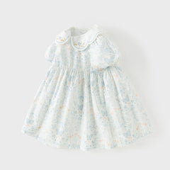 Dave&Bella Summer Toddler Girls Breathable Cotton Floral Print White A-line Party Dress