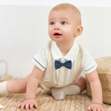 Dave&Bella Toddler Boys Summer Khaki Breathable Fake-two-piece Short Sleeve Rompers