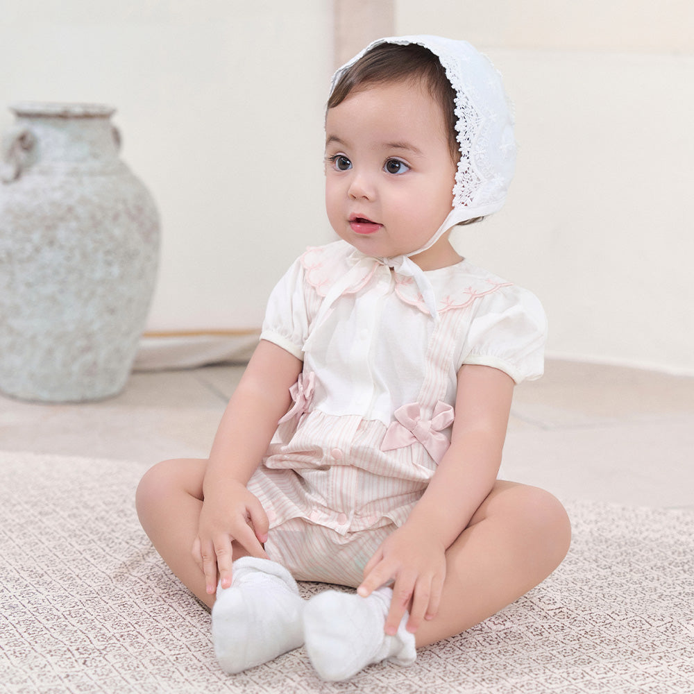 Dave&Bella Summer Baby Girls Pink White Striped Casual Comfortable Lightweight Romper