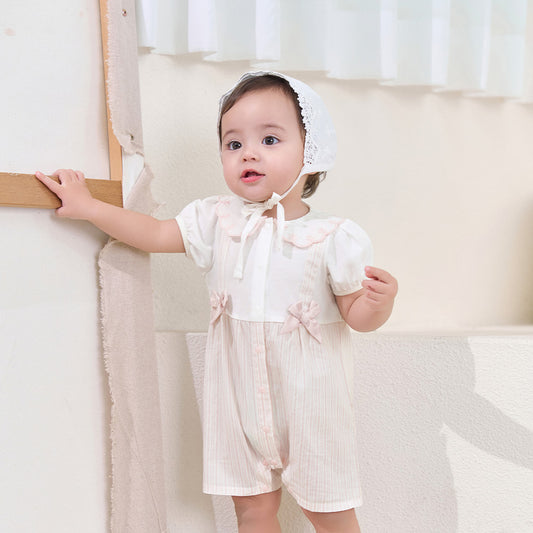 Dave&Bella Summer Baby Girls Pink White Striped Casual Comfortable Lightweight Romper