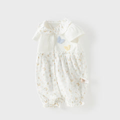 Dave&Bella Summer Baby Girls Cute Butterfly Print White Comfortable Indoor Rompers