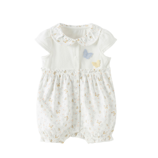 Dave&Bella Summer Baby Girls Cute Butterfly Print White Comfortable Indoor Rompers