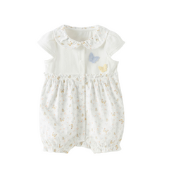 Dave&Bella Summer Baby Girls Cute Butterfly Print White Comfortable Indoor Rompers