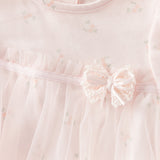 Dave&Bella Summer Baby Girls Pink Floral Print Elegant Mesh A-Line Princess Rompers