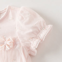 Dave&Bella Summer Baby Girls Pink Floral Print Elegant Mesh A-Line Princess Rompers