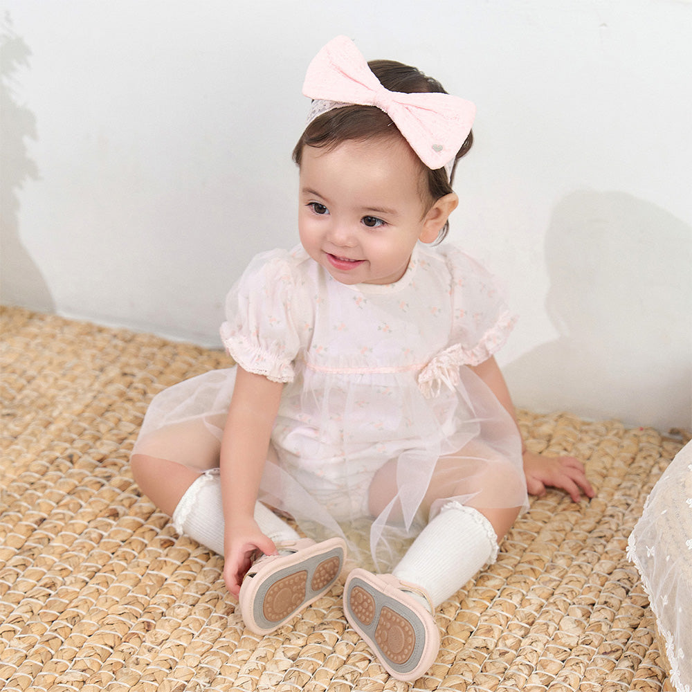 Dave&Bella Summer Baby Girls Pink Floral Print Elegant Mesh A-Line Princess Rompers