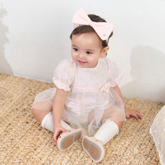 Dave&Bella Summer Baby Girls Pink Floral Print Elegant Mesh A-Line Princess Rompers
