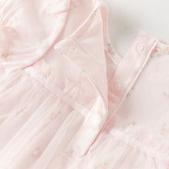 Dave&Bella Summer Baby Girls Pink Floral Print Elegant Mesh A-Line Princess Rompers