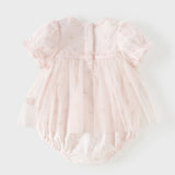 Dave&Bella Summer Baby Girls Pink Floral Print Elegant Mesh A-Line Princess Rompers