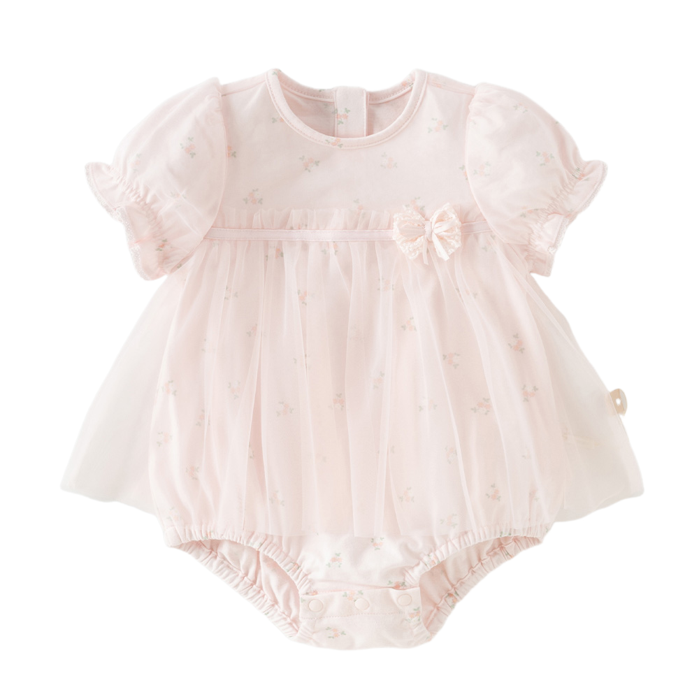Dave&Bella Summer Baby Girls Pink Floral Print Elegant Mesh A-Line Princess Rompers