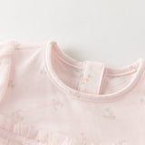 Dave&Bella Summer Baby Girls Pink Floral Print Elegant Mesh A-Line Princess Rompers