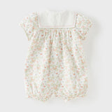 Dave&Bella Baby Girls Summer Cute Squirrel Print Beige Cotton Breathable Indoor Rompers