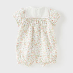Dave&Bella Baby Girls Summer Cute Squirrel Print Beige Cotton Breathable Indoor Rompers