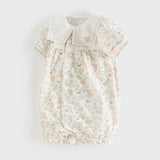 Dave&Bella Baby Girls Summer Cute Squirrel Print Beige Cotton Breathable Indoor Rompers