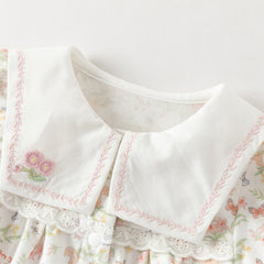 Dave&Bella Baby Girls Summer Cute Squirrel Print Beige Cotton Breathable Indoor Rompers