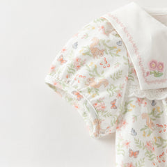 Dave&Bella Baby Girls Summer Cute Squirrel Print Beige Cotton Breathable Indoor Rompers