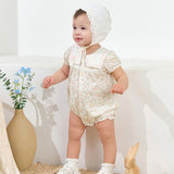 Dave&Bella Baby Girls Summer Cute Squirrel Print Beige Cotton Breathable Indoor Rompers