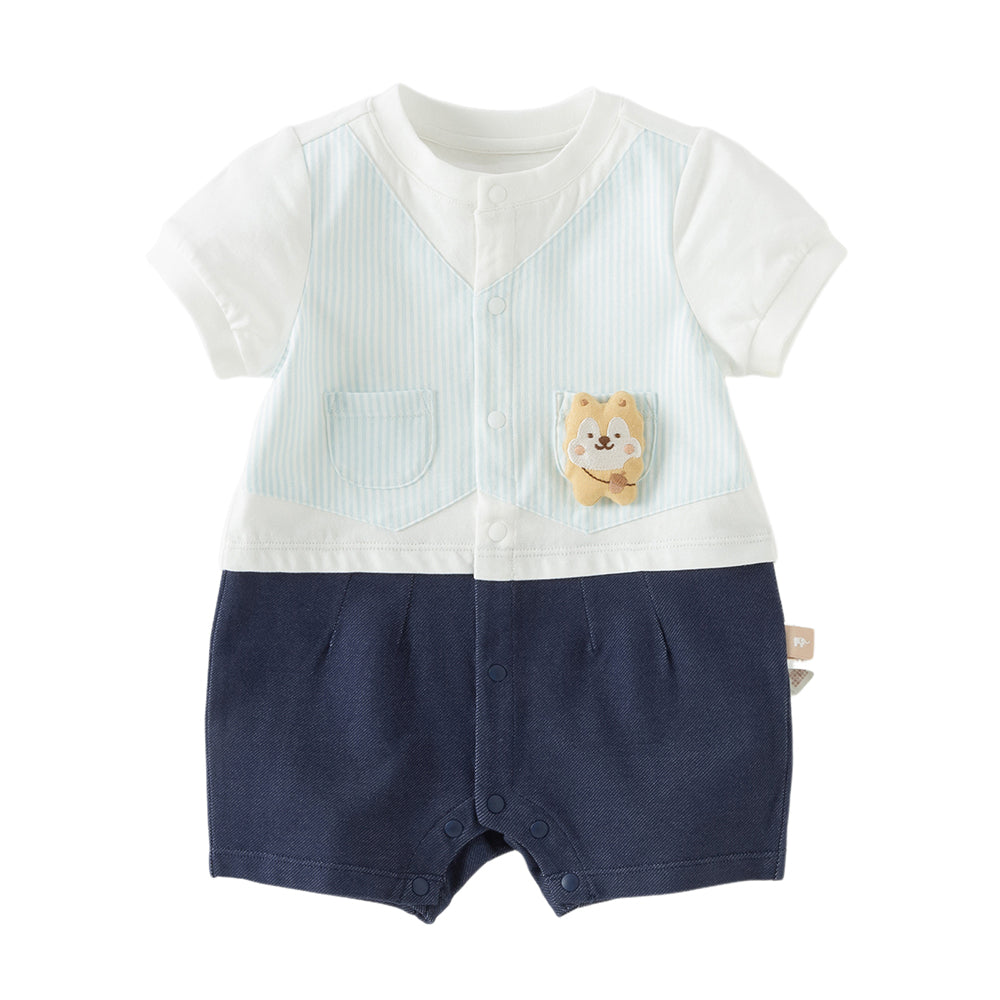 Dave&Bella Baby Boys Summer Blue White Striped Casual Soft Round Collar Rompers