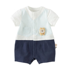 Dave&Bella Baby Boys Summer Blue White Striped Casual Soft Round Collar Rompers