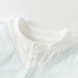 Dave&Bella Baby Boys Summer Blue White Striped Casual Soft Round Collar Rompers