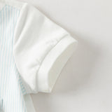 Dave&Bella Baby Boys Summer Blue White Striped Casual Soft Round Collar Rompers