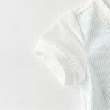 Dave&Bella Baby Boys Summer Blue White Striped Casual Soft Round Collar Rompers