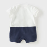 Dave&Bella Baby Boys Summer Blue White Striped Casual Soft Round Collar Rompers