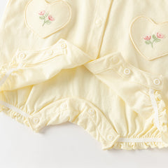 Dave&Bella Summer Baby Girls Yellow Cute Flower Embroidery Comfortable Rompers