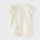 Dave&Bella Baby Girls Summer Cute Duck Print Beige Breathable Cotton Rompers