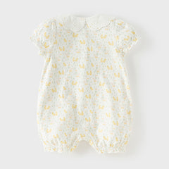 Dave&Bella Baby Girls Summer Cute Duck Print Beige Breathable Cotton Rompers