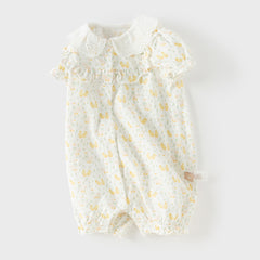 Dave&Bella Baby Girls Summer Cute Duck Print Beige Breathable Cotton Rompers