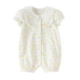 Dave&Bella Baby Girls Summer Cute Duck Print Beige Breathable Cotton Rompers
