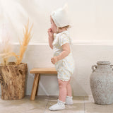 Dave&Bella Baby Girls Summer Cute Duck Print Beige Breathable Cotton Rompers