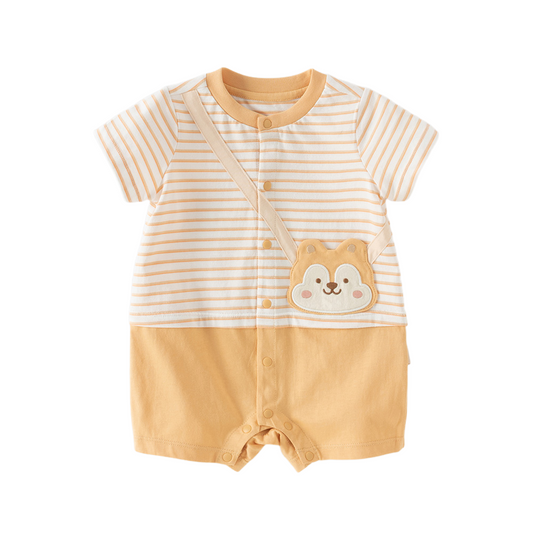 Dave&Bella Summer Baby Boys Orange White Striped Cotton Casual One-piece Rompers