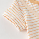 Dave&Bella Summer Baby Boys Orange White Striped Cotton Casual One-piece Rompers