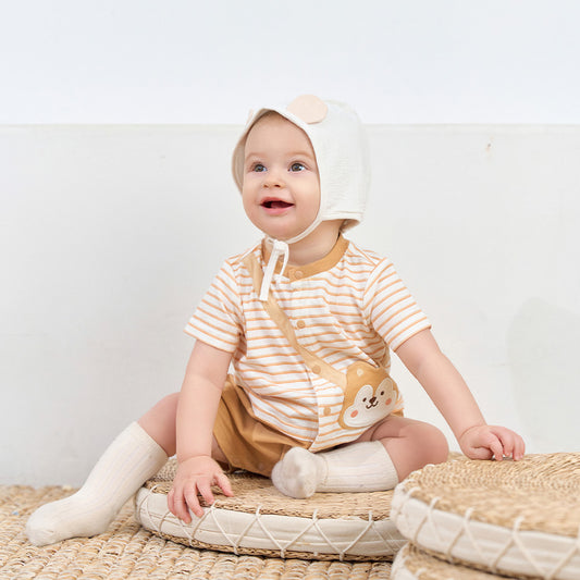 Dave&Bella Summer Baby Boys Orange White Striped Cotton Casual One-piece Rompers