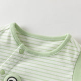 Dave&Bella Summer Baby Boys Green Striped Cute Frog Design Soft Lightweight Romper