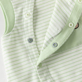 Dave&Bella Summer Baby Boys Green Striped Cute Frog Design Soft Lightweight Romper