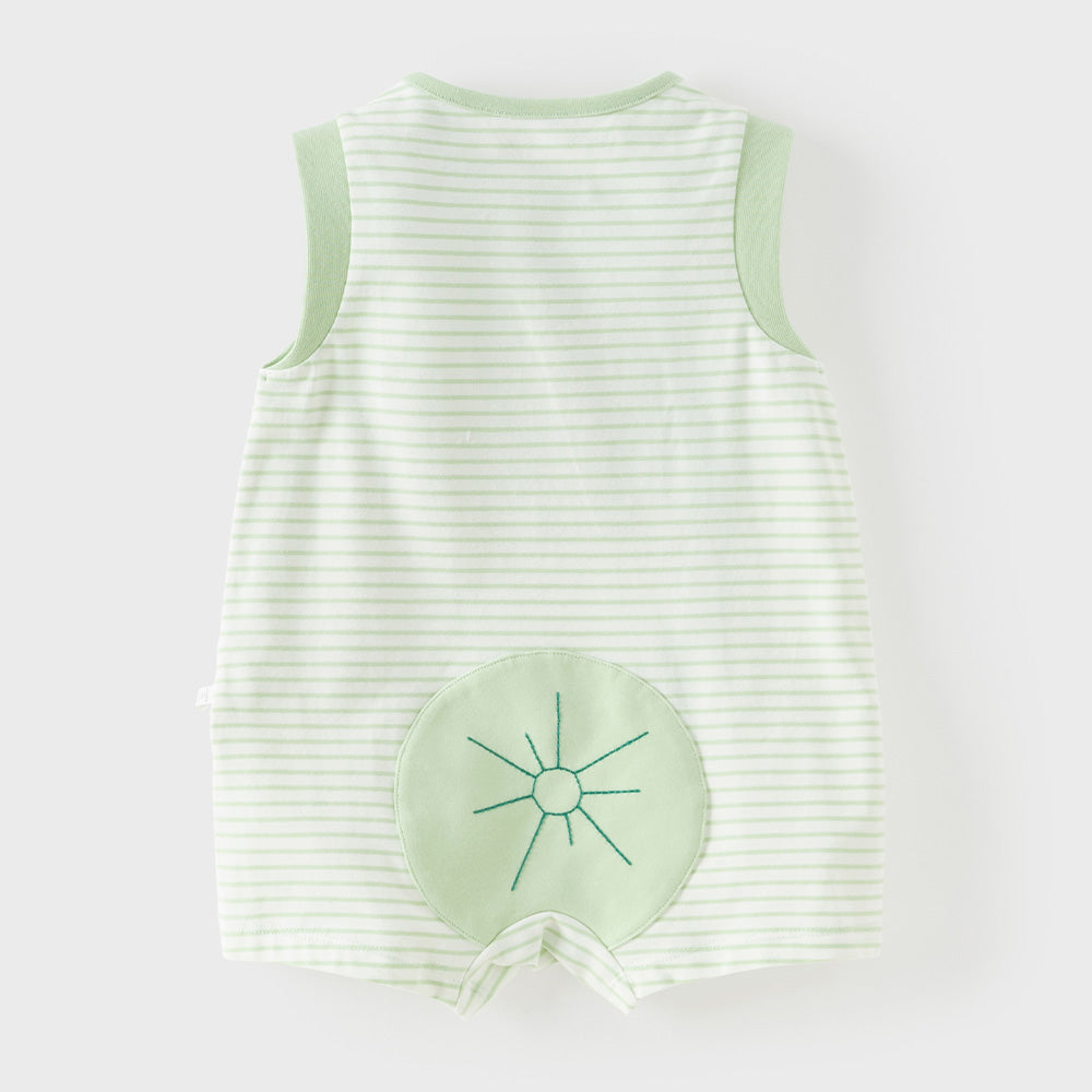 Dave&Bella Summer Baby Boys Green Striped Cute Frog Design Soft Lightweight Romper