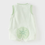 Dave&Bella Summer Baby Boys Green Striped Cute Frog Design Soft Lightweight Romper