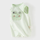 Dave&Bella Summer Baby Boys Green Striped Cute Frog Design Soft Lightweight Romper