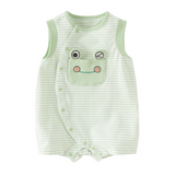 Dave&Bella Summer Baby Boys Green Striped Cute Frog Design Soft Lightweight Romper