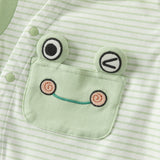 Dave&Bella Summer Baby Boys Green Striped Cute Frog Design Soft Lightweight Romper