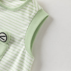 Dave&Bella Summer Baby Boys Green Striped Cute Frog Design Soft Lightweight Romper