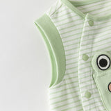 Dave&Bella Summer Baby Boys Green Striped Cute Frog Design Soft Lightweight Romper