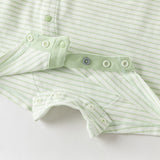 Dave&Bella Summer Baby Boys Green Striped Cute Frog Design Soft Lightweight Romper