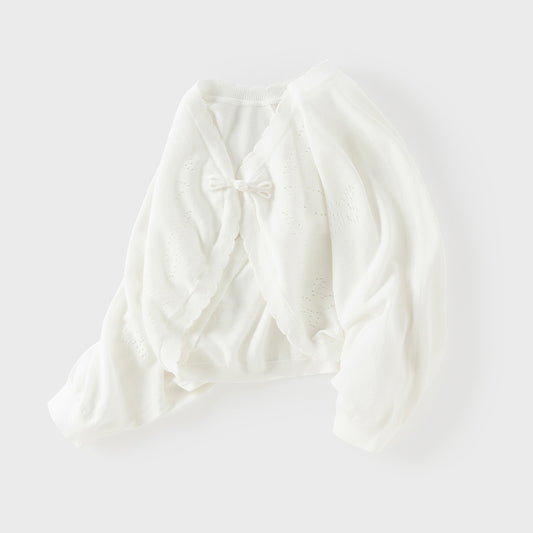 Dave&Bella Toddler Girls Summer White Lightweight Batwing Sleeve Sweater Cardigans