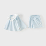 Dave&Bella Summer Toddler Girls Blue Soft Stylish V-neck Sleeveless Top Shorts Sets