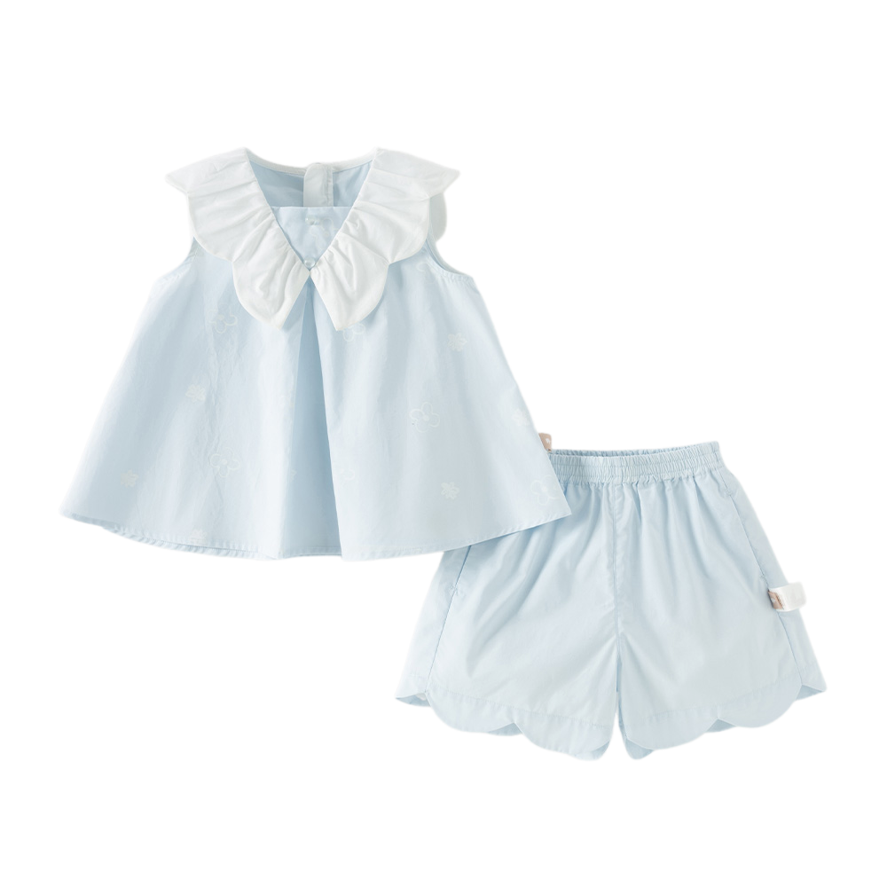 Dave&Bella Summer Toddler Girls Blue Soft Stylish V-neck Sleeveless Top Shorts Sets